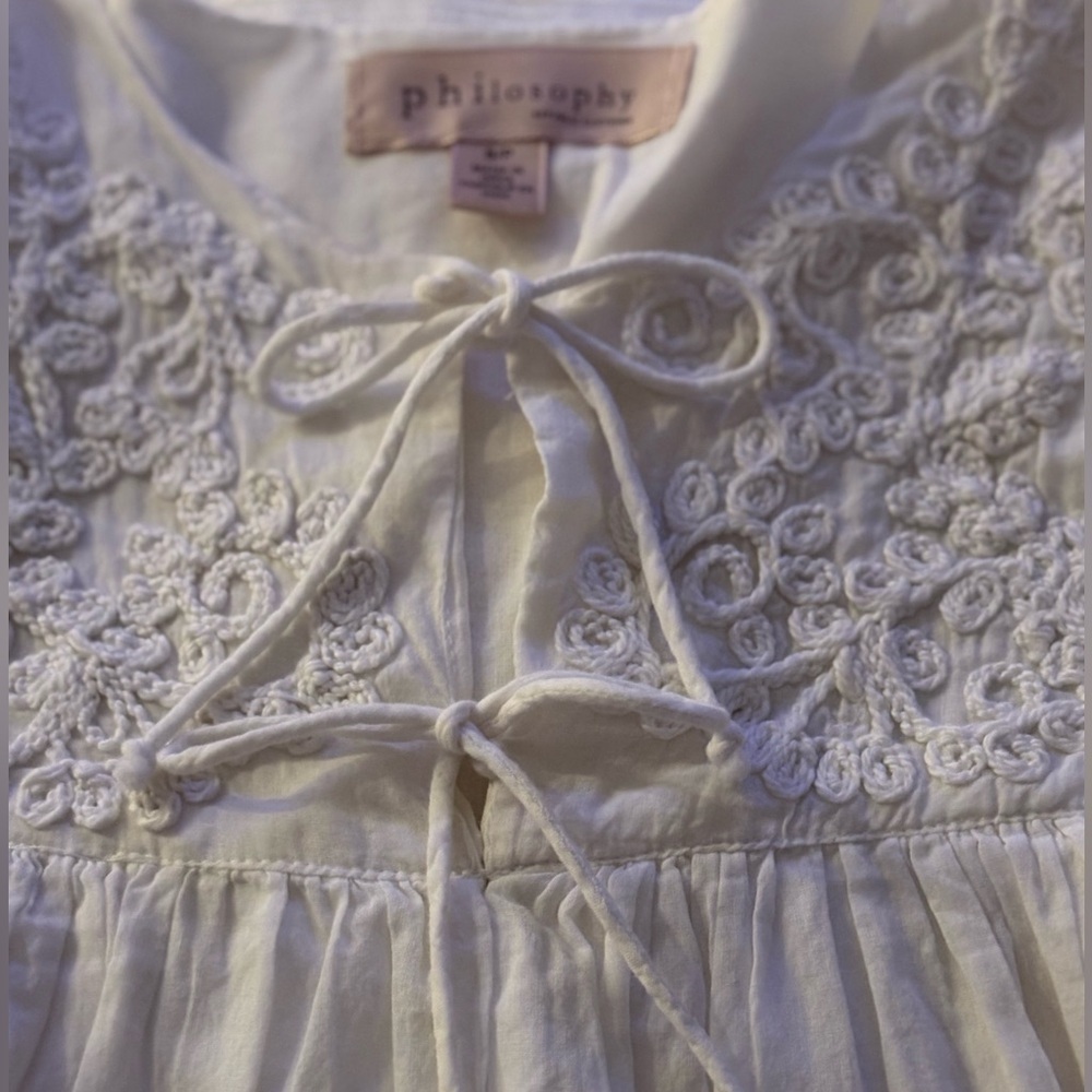 Philosophy Peasant Top Cream White Split Drawstring V Neck Size SP Embroidered - Picture 6 of 11